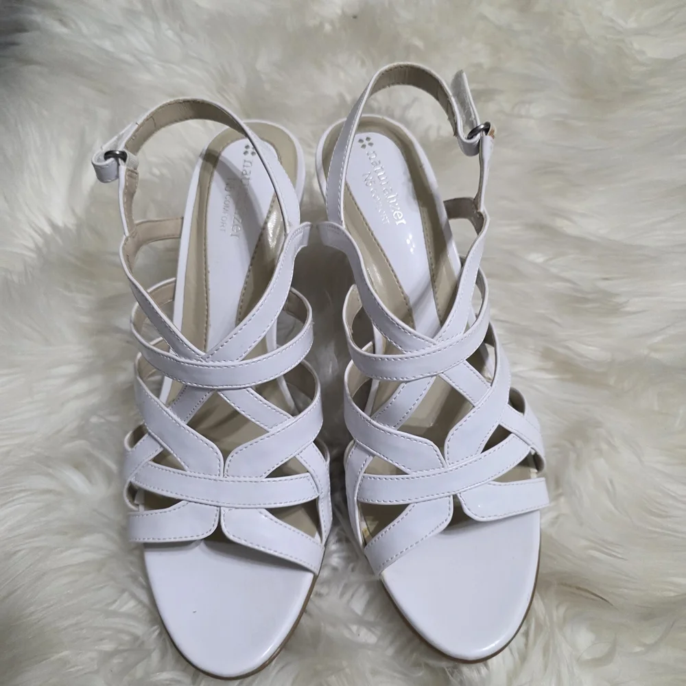 Naturalizer White Strappy Sandal Heels